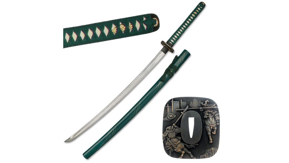 Master Cutlery Fixed Blade, 41in, Carbon Steel Blade, Green Cord Wrapped Handle SW-541GN