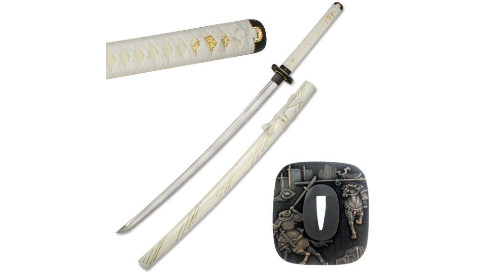 Master Cutlery Fixed Blade, 41in, Carbon Steel Blade, White Cord Wrapped Handle SW-541W