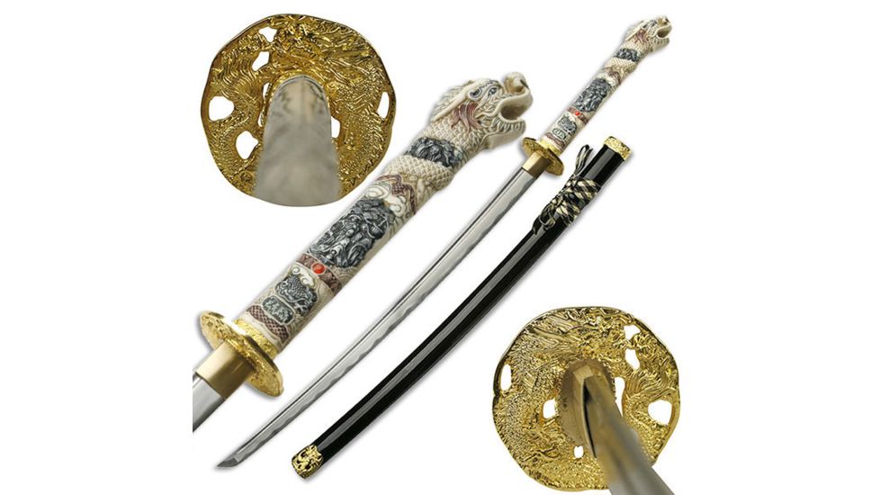 Master Cutlery Fixed Blade, 43in, Carbon Steel Blade, Dragon Head Handle JL-003HM