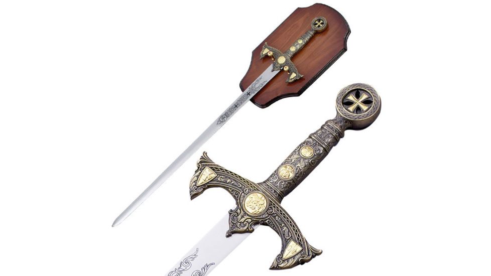 Master Cutlery Fixed Blade, 47in, Stainless Steel Blade, Intricate Gold Metal Plate On Handle C-94