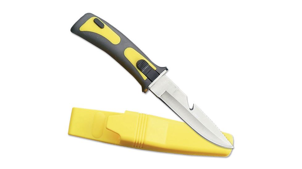 Master Cutlery Fixed Blade, 9in, Stainless Steel Blade, Yellow Contoured Rubber Handle YK-407Y