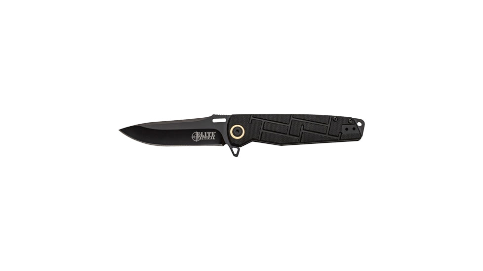 Elite Tactical Readiness Spring Assisted Knife, 3.5 in, 8Cr13 Stainless Steel, Drop Point, Not Serrated, Black, ET-A001BK