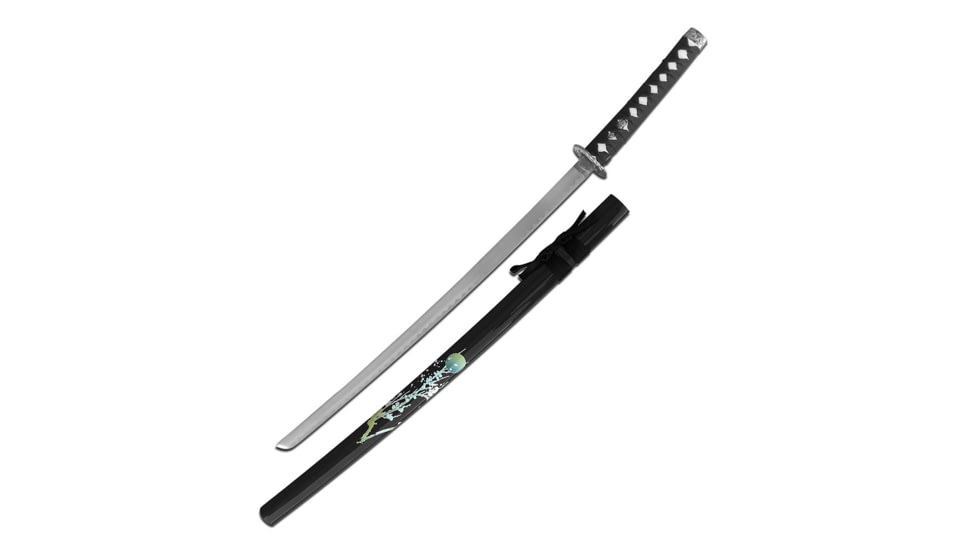 Master Cutlery SW-82BK Samurai Sword, Stainless Steel Blade, Cord Wrapped Handle w/ Menuki, Black, SW-82BK