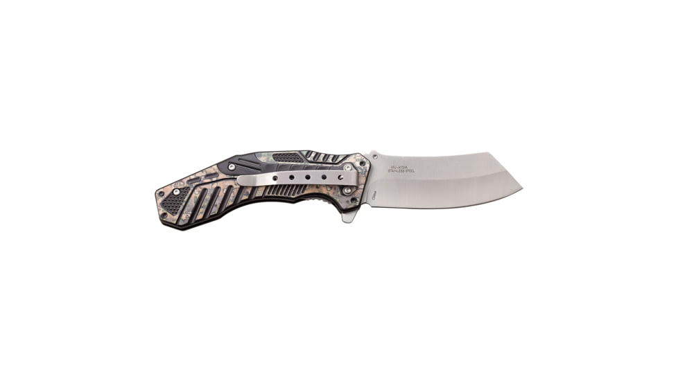 Master USA Cleaver Spring Assisted Knife, 3.25 in, 3Cr13 Stainless Steel Stainless Steel, Grey/Brown, MU-A113A