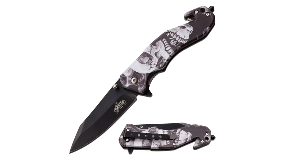 Master USA Drop Point Spring Assisted Knife, 3.25 in, 3Cr13 Stainless Steel Stainless Steel, Black/Grey, MU-A112GX