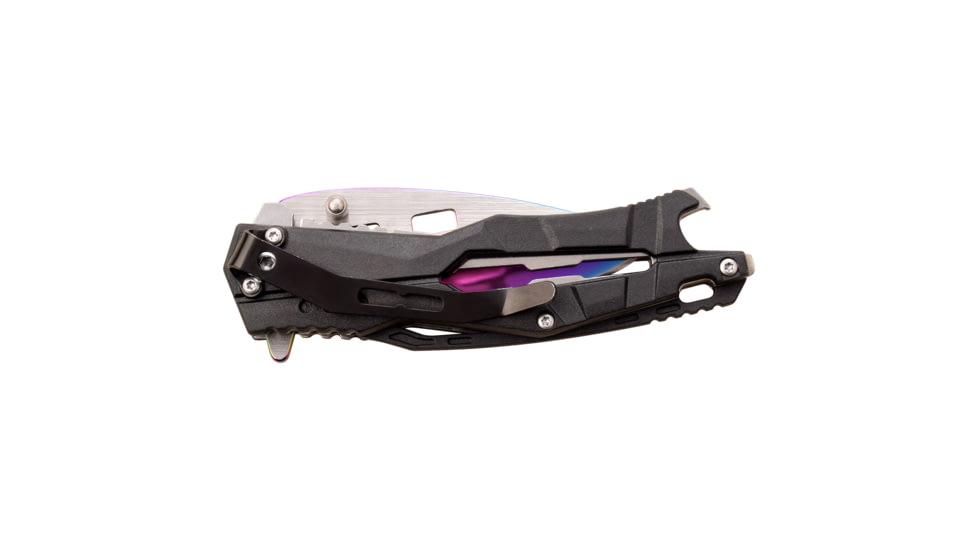 Master USA Drop Point Spring Assisted Knife, 3.5 in, 3Cr13 Stainless Steel Stainless Steel, Rainbow Black, MU-A108RB