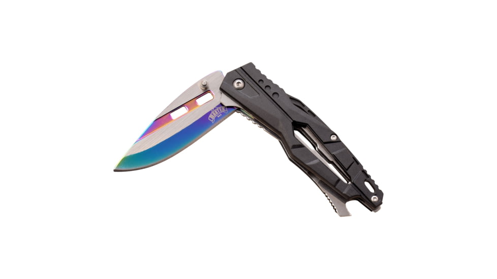 Master USA Drop Point Spring Assisted Knife, 3.5 in, 3Cr13 Stainless Steel Stainless Steel, Rainbow Black, MU-A108RB
