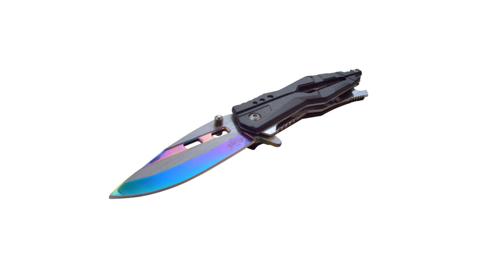 Master USA Drop Point Spring Assisted Knife, 3.5 in, 3Cr13 Stainless Steel Stainless Steel, Rainbow Black, MU-A108RB