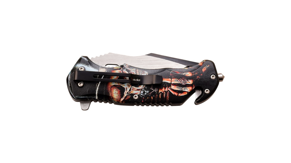 Master USA Embossed Printing Spring Assisted Knife, 3.75 in, 3Cr13 Stainless Steel Stainless Steel, Drop Point, Black/Red, MU-A116C
