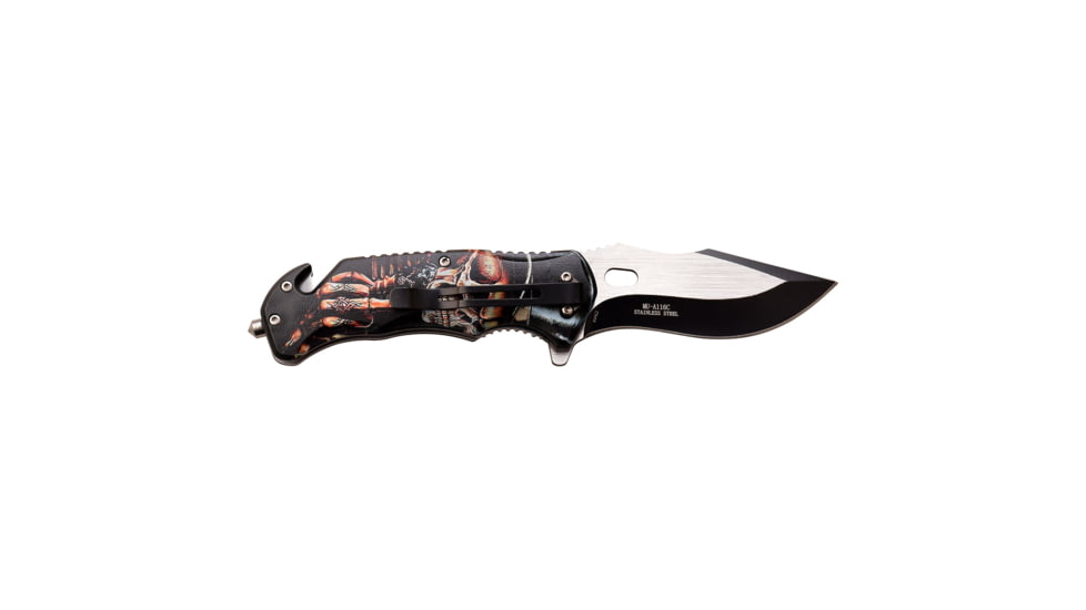 Master USA Embossed Printing Spring Assisted Knife, 3.75 in, 3Cr13 Stainless Steel Stainless Steel, Drop Point, Black/Red, MU-A116C