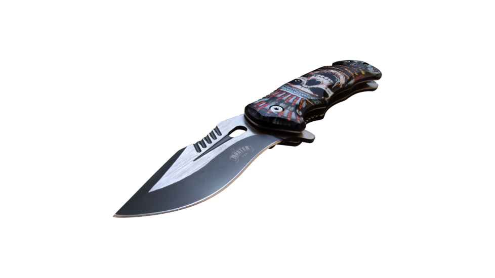 Master USA Embossed Printing Spring Assisted Knife, 3.75 in, 3Cr13 Stainless Steel Stainless Steel, Drop Point, Multicolor Skeleton, MU-A116J