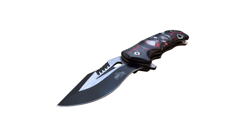 Master USA Embossed Printing Spring Assisted Knife, 3.75 in, 3Cr13 Stainless Steel Stainless Steel, Drop Point, Red/Black Skeleton, MU-A116G