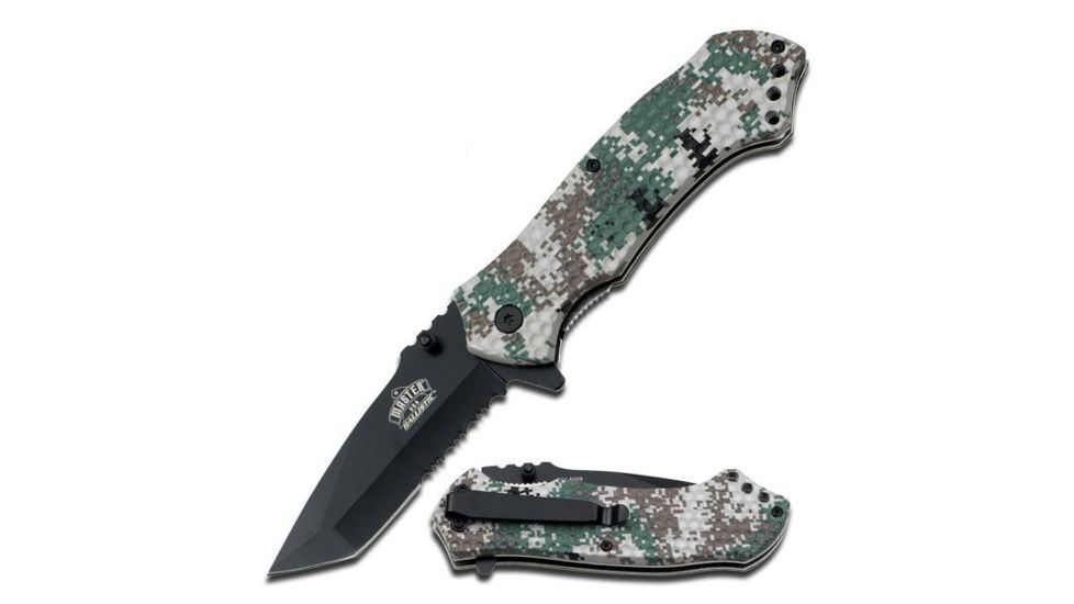 Master USA Folding Blade, 3.25in, Stainless Steel Blade, Military Camo Coated Nylon Fiber Handle MU-A009DG