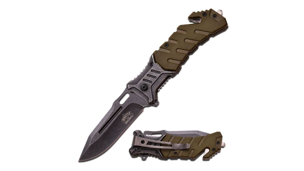 Master USA Folding Blade, 3.5in, Stainless Steel Blade, Army Green Nylon Fiber Overlay Handle MU-A022GN