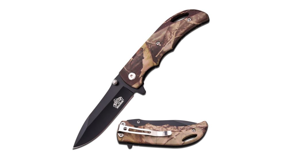 Master USA Folding Blade, 3.5in, Stainless Steel Blade, Forest Camo Coated Nylon Fiber Handle MU-A029FC
