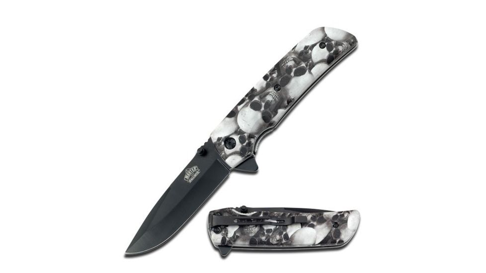 Master USA Folding Blade, 3.5in, Stainless Steel Blade, Grey Skull Camo Nylon Fiber Handle MU-A005GY