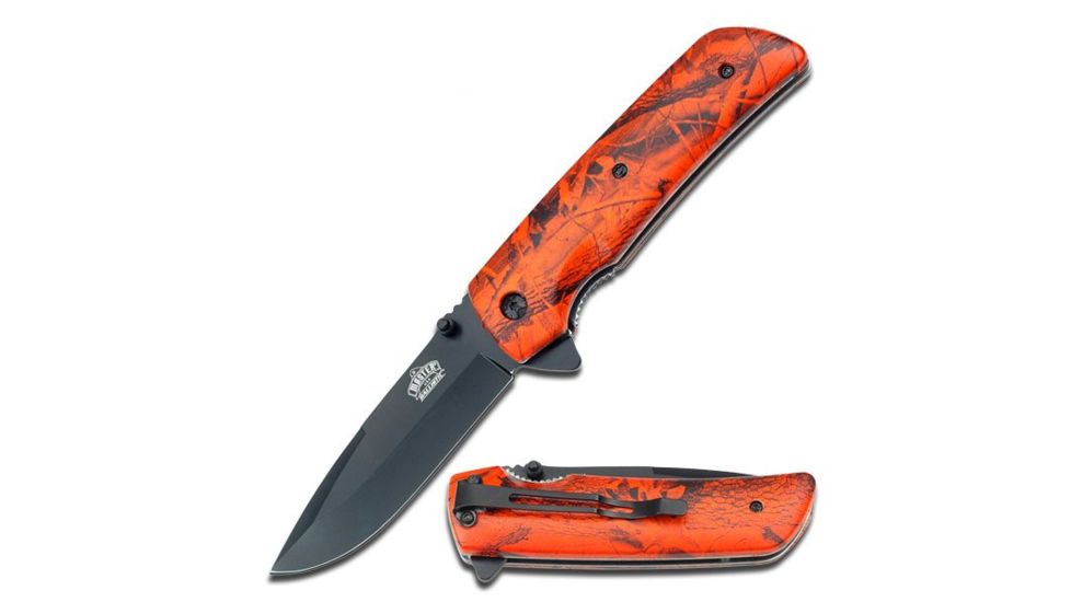 Master USA Folding Blade, 3.5in, Stainless Steel Blade, Orange Camo Nylon Fiber Handle MU-A005OC