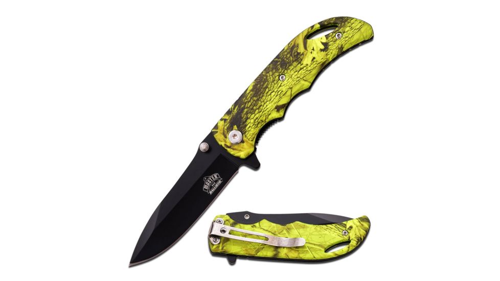 Master USA Folding Blade, 3.5in, Stainless Steel Blade, Yellow Camo Coated Nylon Fiber Handle MU-A029YC