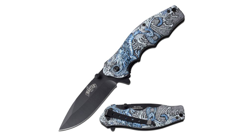 Master USA Spring Assisted Folding Knive, 3.25in Blade, Injection Moded, 3CR13 Steel Blade Knive, Dragon, MU-A104DR