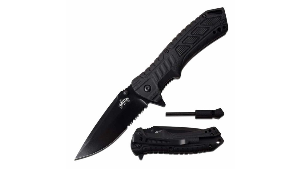 Master USA MU-A062BK Spring Assisted Knife, 3.5in, 3CR13 Stainless Steel, Spear Point, Black Blade, Injection Molded Handle, Black, MU-A062BK