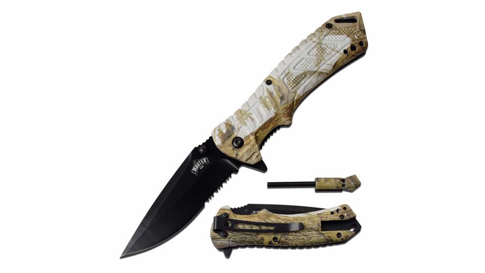 Master USA MU-A062CA Spring Assisted Knife, 3.5in, 3CR13 Stainless Steel, Spear Point, Black Blade, Injection Molded Handle, Camo, MU-A062CA