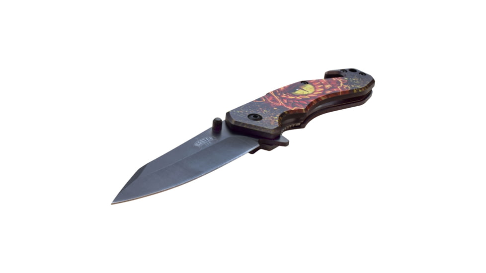 Master USA Tanto Spring Assisted Knife, 3.75 in, 3Cr13 Stainless Steel Stainless Steel, Black/Yellow Eye, MU-A118DR