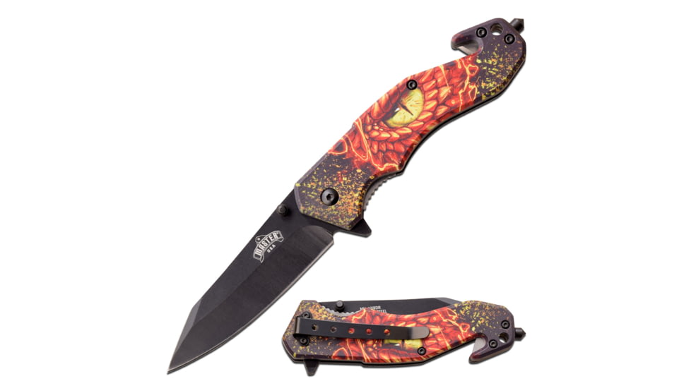 Master USA Tanto Spring Assisted Knife, 3.75 in, 3Cr13 Stainless Steel Stainless Steel, Black/Yellow Eye, MU-A118DR