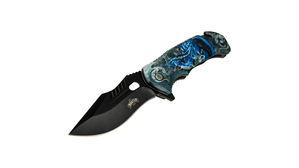 Master USA Tanto Spring Assisted Knife, 3.75 in, 3Cr13 Stainless Steel Stainless Steel, Grey/Blue, MU-A116N