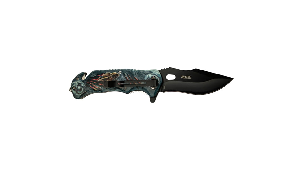 Master USA Tanto Spring Assisted Knife, 3.75 in, 3Cr13 Stainless Steel Stainless Steel, Grey/Yellow Dragon, MU-A116O