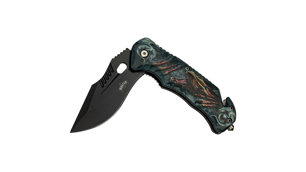 Master USA Tanto Spring Assisted Knife, 3.75 in, 3Cr13 Stainless Steel Stainless Steel, Grey/Yellow Dragon, MU-A116O