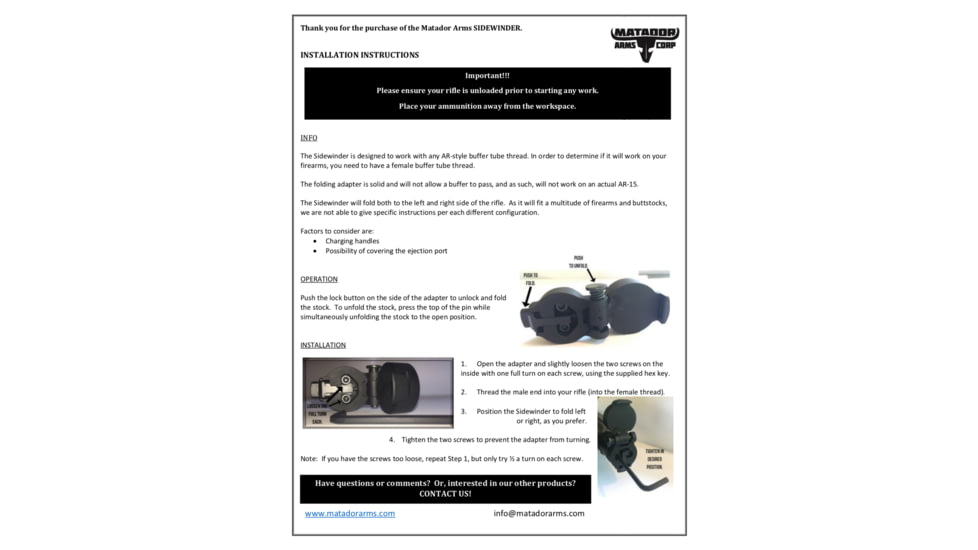 Matador Arms Sidewinder AR Buffer Tube, Black, 0.75 x 1.4 x 1.8 in, MAC744