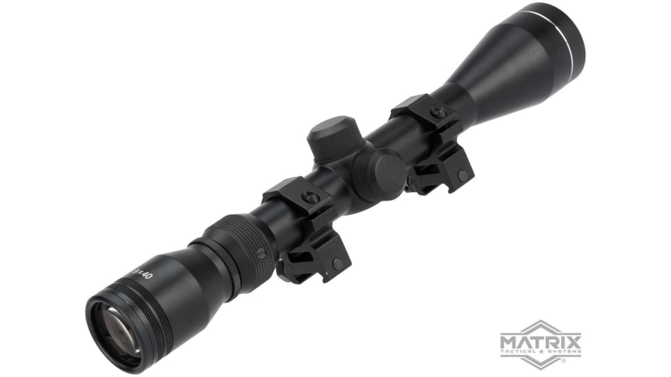 Matrix 3-9X40mm Professional Scope for Airsoft Rifle w/Scope Rings, 1in Tube, Black, 3-9X40 M