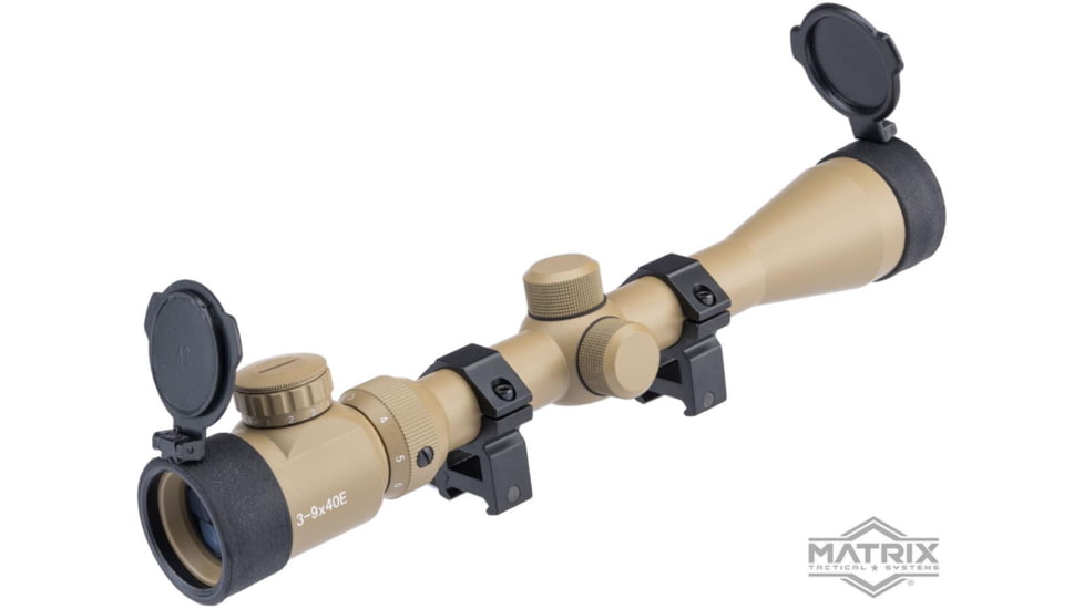 Matrix 3-9X40mm Professional Scope for Airsoft Rifle w/Scope Rings, 1in Tube, Tan, 3-9x40E Tan