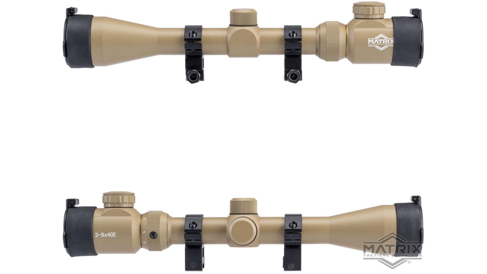 Matrix 3-9X40mm Professional Scope for Airsoft Rifle w/Scope Rings, 1in Tube, Tan, 3-9x40E Tan