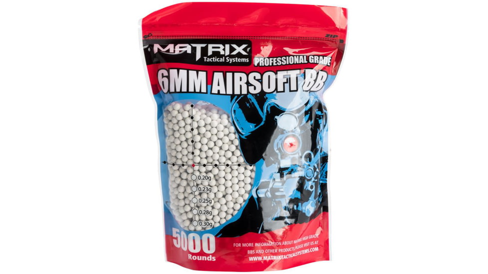 Matrix Match Grade 6mm Airsoft BBs, .20g, 5000rd, White, Small, BB-20X50-M