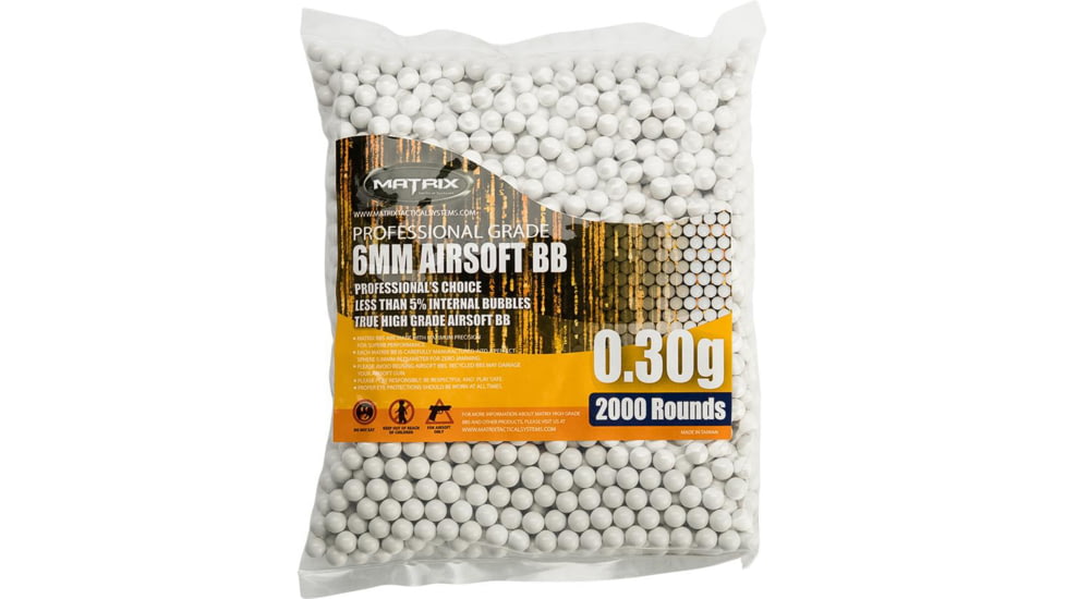 Matrix Match Grade 6mm Airsoft BBs, .30g, 2000rd, White, Small, BB-30X20M