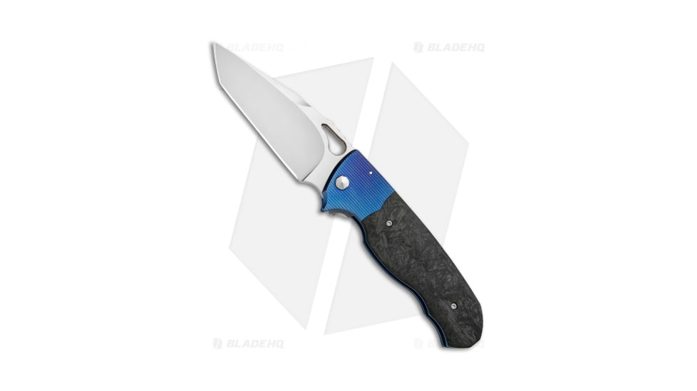 Matt Diskin Knives Revolution D/A Automatic Folding Knife, 3.75in, Stainless Steel, Tanto Blade, Carbon Fiber, Black/Blue Handle, Black/Blue/Gray, 8.25 inch, BHQ-71738