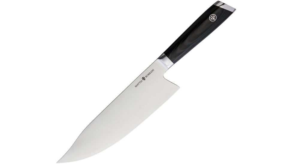 Mattia Borrani Cutlery Bowie Chef 8in San Mai Knife, 8 blade, Black linen micarta handle, B087B
