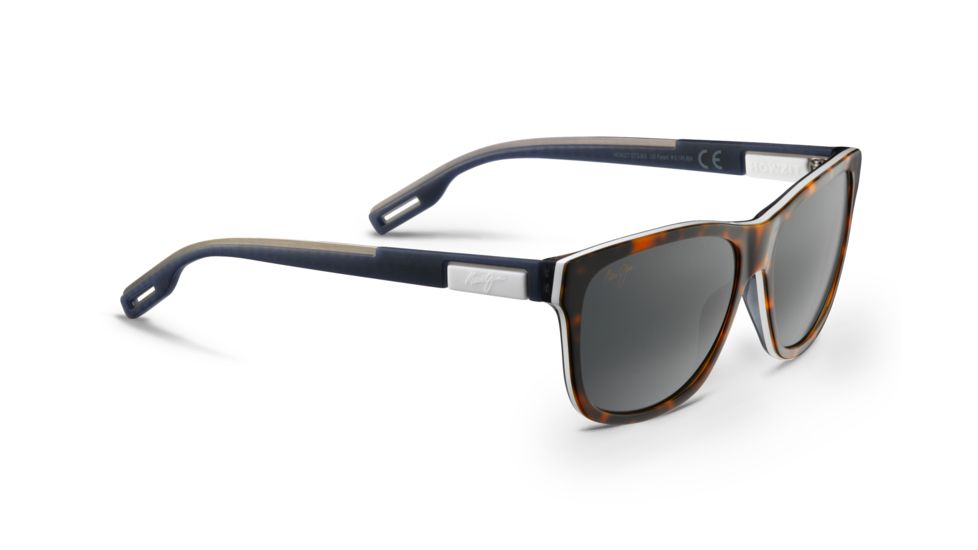Maui Jim Howzit Sunglasses, Tortoise with White and Blue Frame, Neutral Grey Lens, Polarized, 734-57