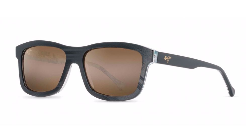 Maui Jim Hula Blues Sguare Sunglasses,Black Vinyl w/ Hula Blues Interior Print Frame, HCL Bronze Lens, Polarized, H710-72