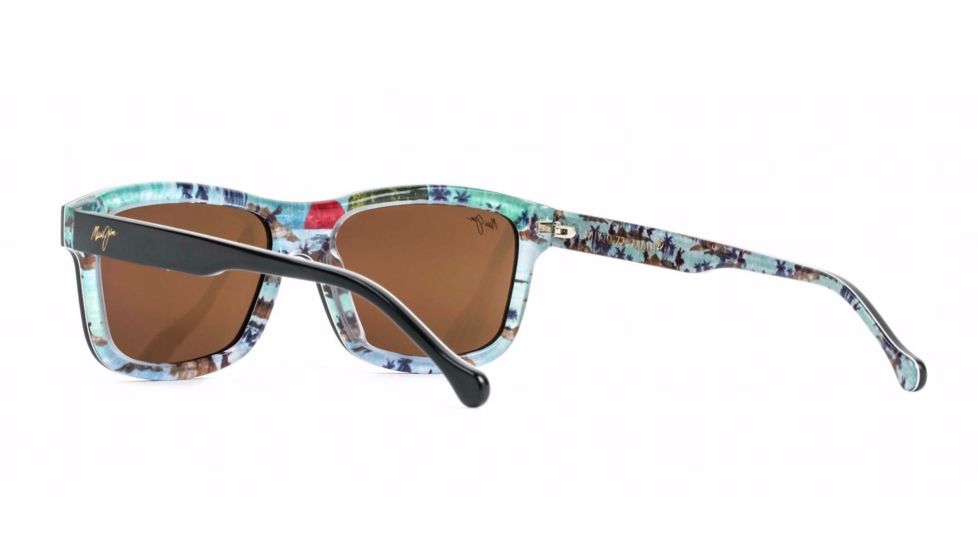 Maui Jim Hula Blues Sguare Sunglasses,Black Vinyl w/ Hula Blues Interior Print Frame, HCL Bronze Lens, Polarized, H710-72