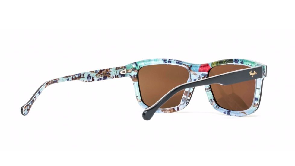 Maui Jim Hula Blues Sguare Sunglasses,Black Vinyl w/ Hula Blues Interior Print Frame, HCL Bronze Lens, Polarized, H710-72