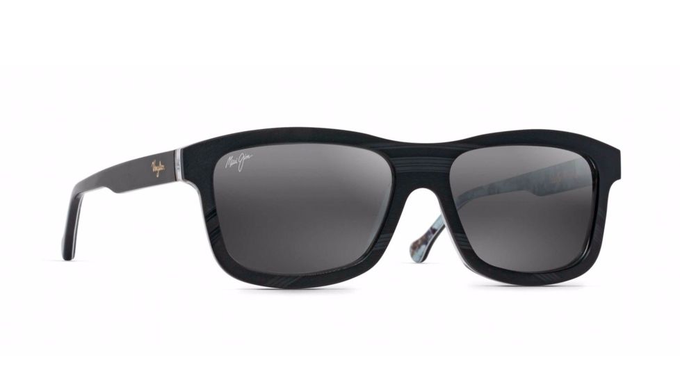 Maui Jim Hula Blues Sguare Sunglasses,Black Vinyl w/ Hula Blues Interior Print Frame, Neutral Grey Lens, Polarized, 710-72