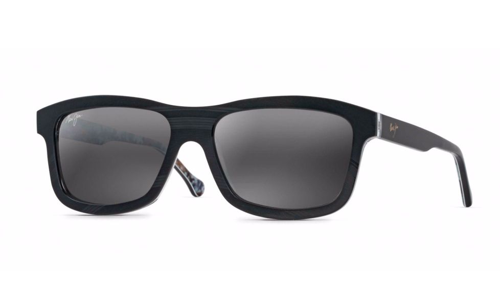 Maui Jim Hula Blues Sguare Sunglasses,Black Vinyl w/ Hula Blues Interior Print Frame, Neutral Grey Lens, Polarized, 710-72
