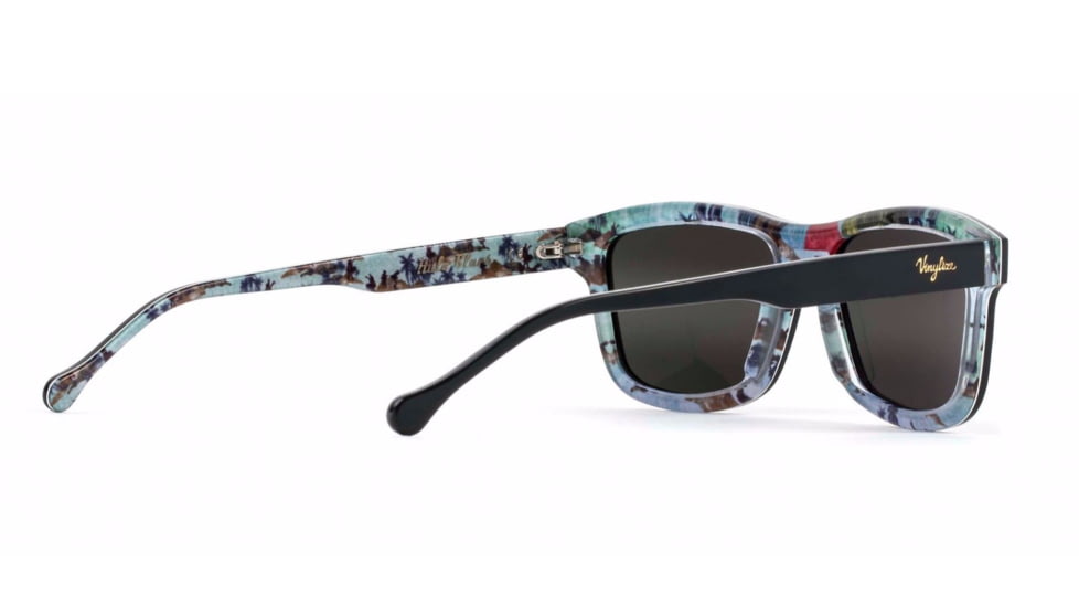 Maui Jim Hula Blues Sguare Sunglasses,Black Vinyl w/ Hula Blues Interior Print Frame, Neutral Grey Lens, Polarized, 710-72