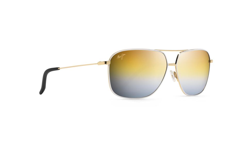 Maui Jim Kami Polarized Aviator Sunglasses, Gold w/ White Frame, Dual Mirror Gold To Silver Lens, Gold w/ White DGS778-05C