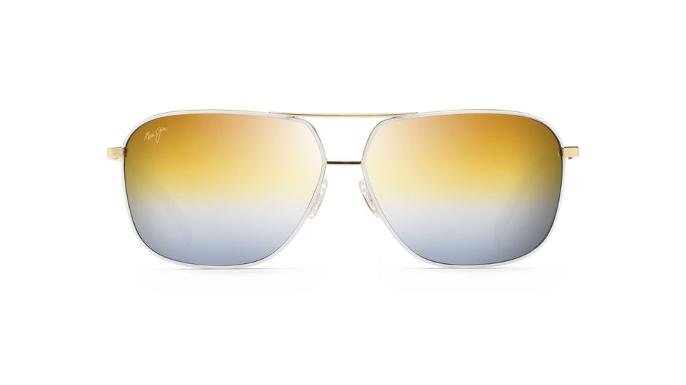 Maui Jim Kami Polarized Aviator Sunglasses, Gold w/ White Frame, Dual Mirror Gold To Silver Lens, Gold w/ White DGS778-05C