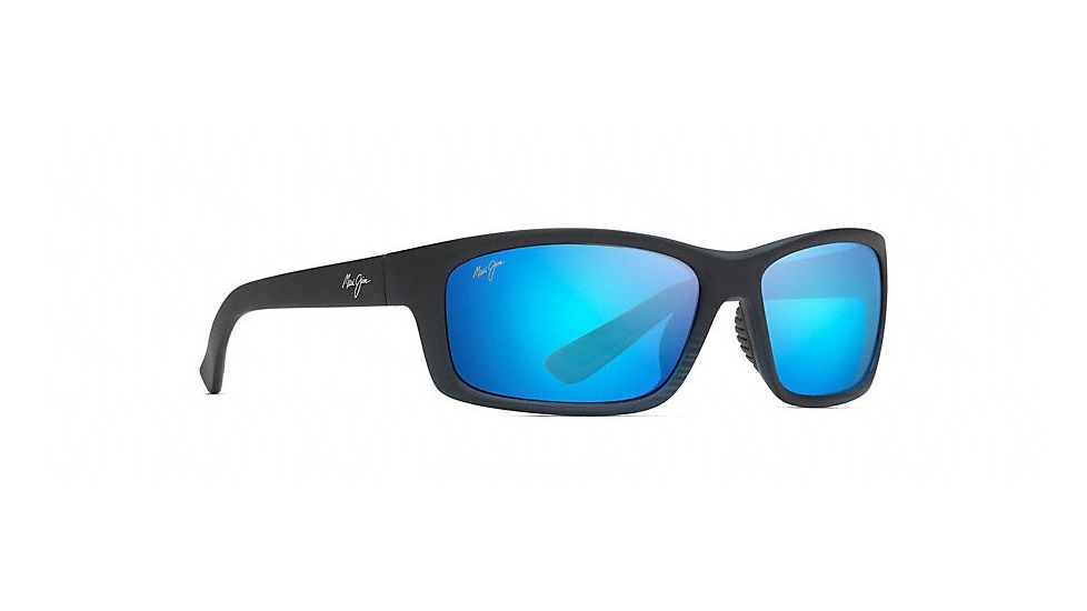 Maui Jim Kanaio Coast Polarized Wrap  Sunglasses,Matte Translucent Blue Black w/ Stripe,Blue Hawaii Lens B766-08C