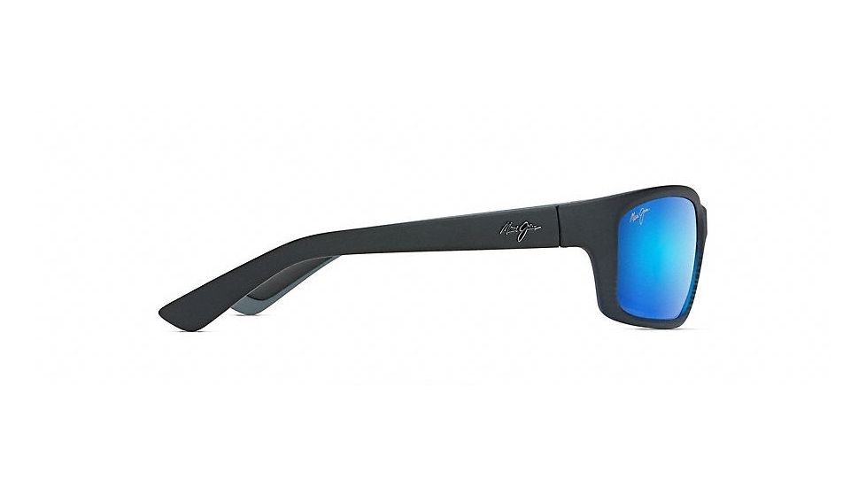 Maui Jim Kanaio Coast Polarized Wrap  Sunglasses,Matte Translucent Blue Black w/ Stripe,Blue Hawaii Lens B766-08C