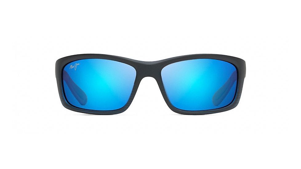 Maui Jim Kanaio Coast Polarized Wrap  Sunglasses,Matte Translucent Blue Black w/ Stripe,Blue Hawaii Lens B766-08C